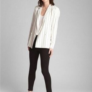 Gap Girlfriend Linen Blend Striped White Navy Blazer Size 10 Tall